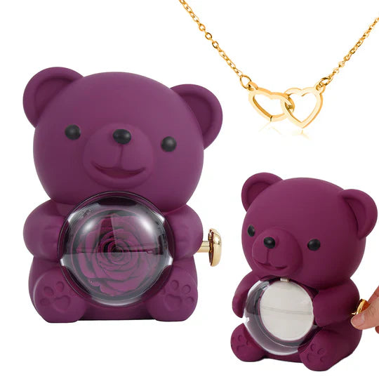 Eternal Bloom: The Bear's Secret Rose Necklace