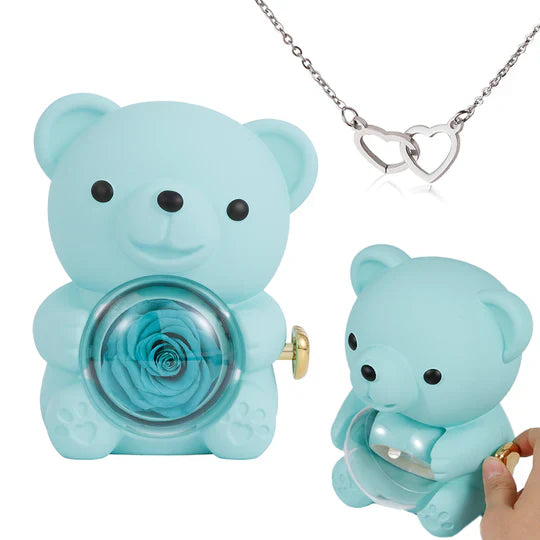 Eternal Bloom: The Bear's Secret Rose Necklace