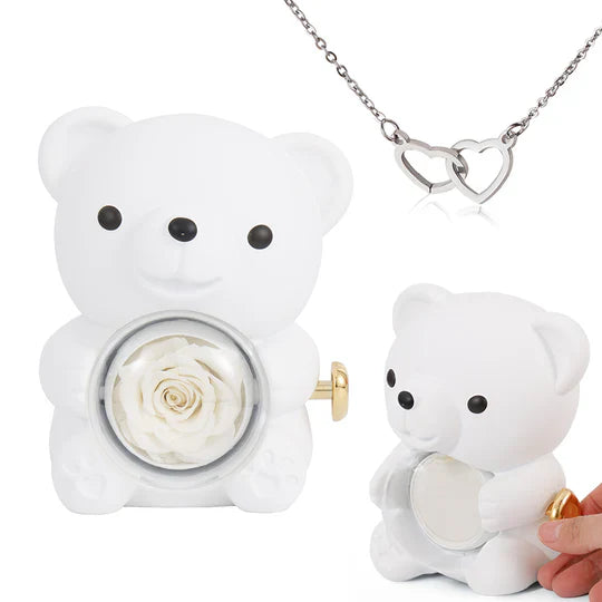 Eternal Bloom: The Bear's Secret Rose Necklace