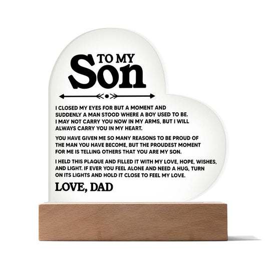 To My Son - Love Dad - Heart Acrylic (ALMOST SOLD OUT)