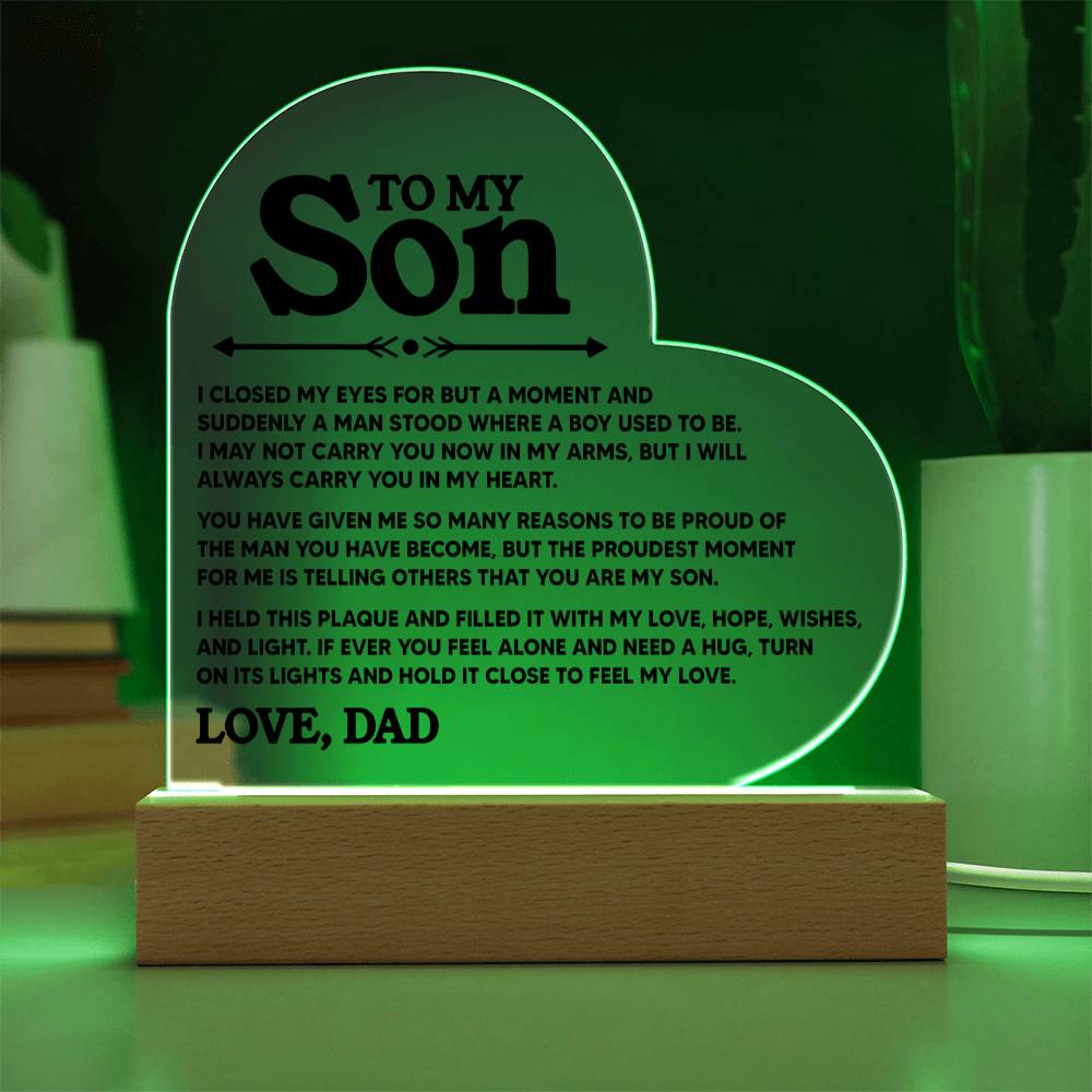 To My Son - Love Dad - Heart Acrylic (ALMOST SOLD OUT)