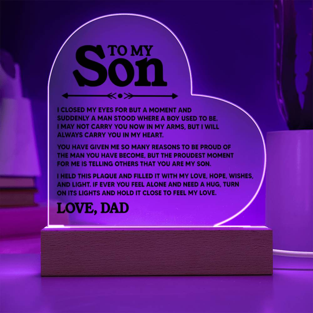 To My Son - Love Dad - Heart Acrylic (ALMOST SOLD OUT)